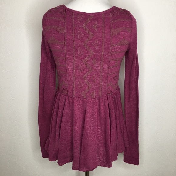 Free People Boho Long Sleeve Purple Top size XS - Picture 6 of 8